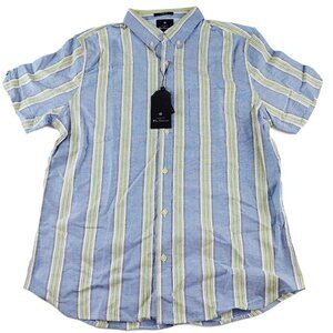 Ben Sherman Short Sleeve Button Down Shirt Men's Medium Blue Green Striped